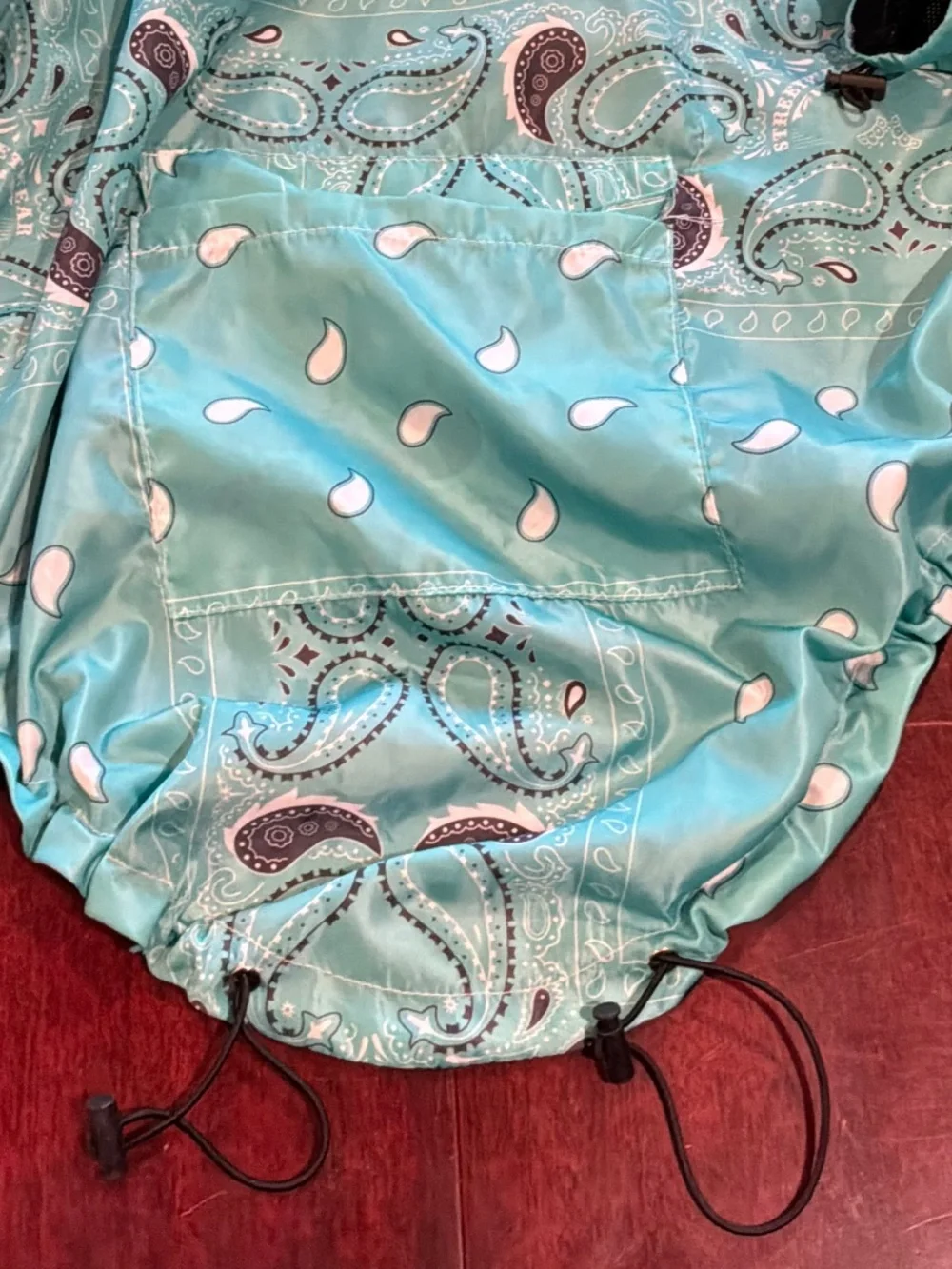 The Dog Face Light Rain Coat Paisley Pattern Teal with Hood and Velcro Closure